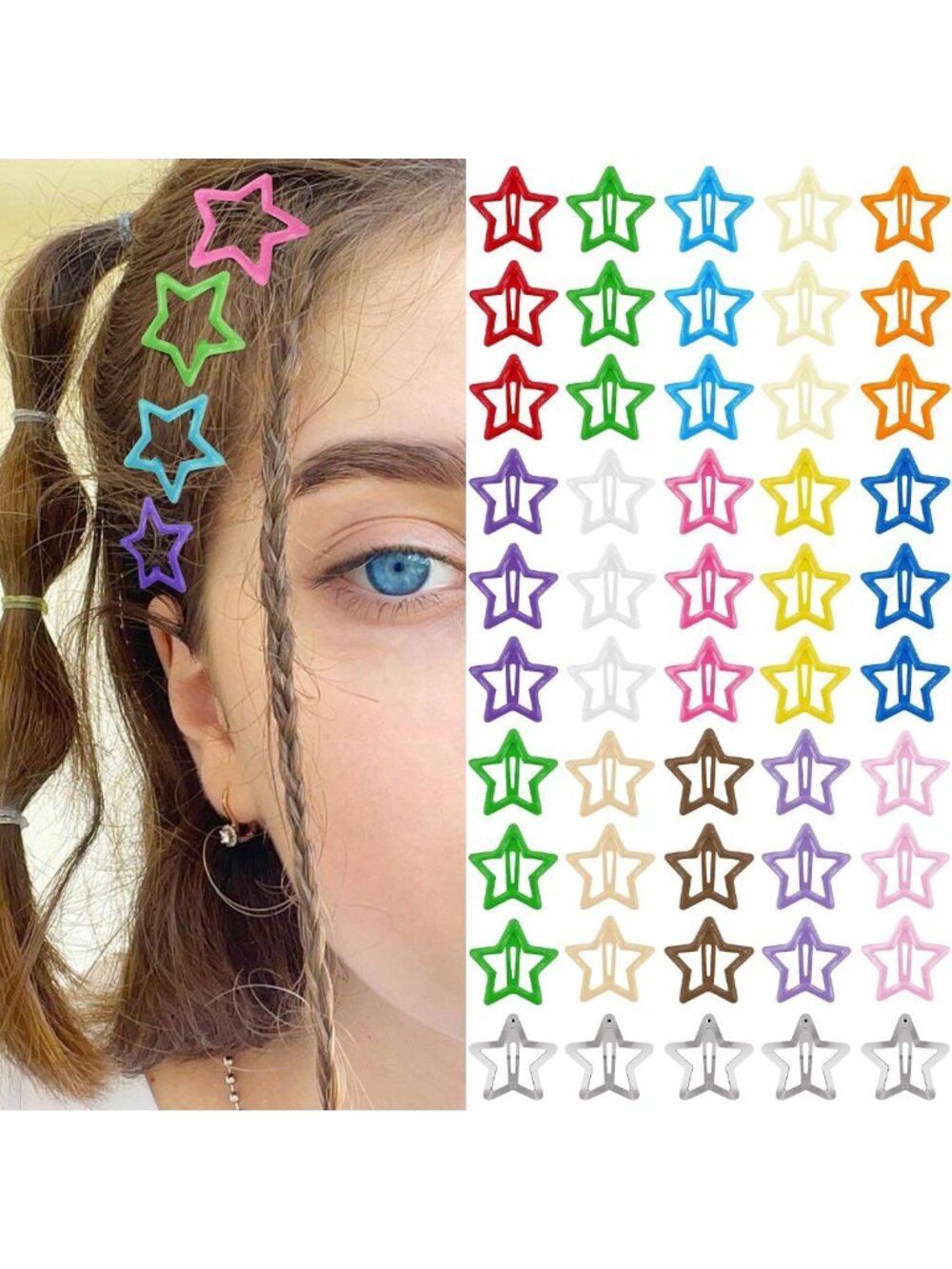 Multicolor Star Hair Clips Set - 50PCS Y2K 2000s Hair Accessories, 1.18" Fun